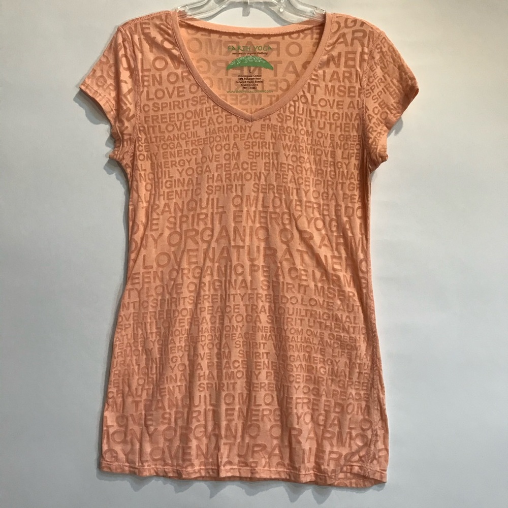 Earth Yoga Organic Cotton Tee Sheer Size Large Orange